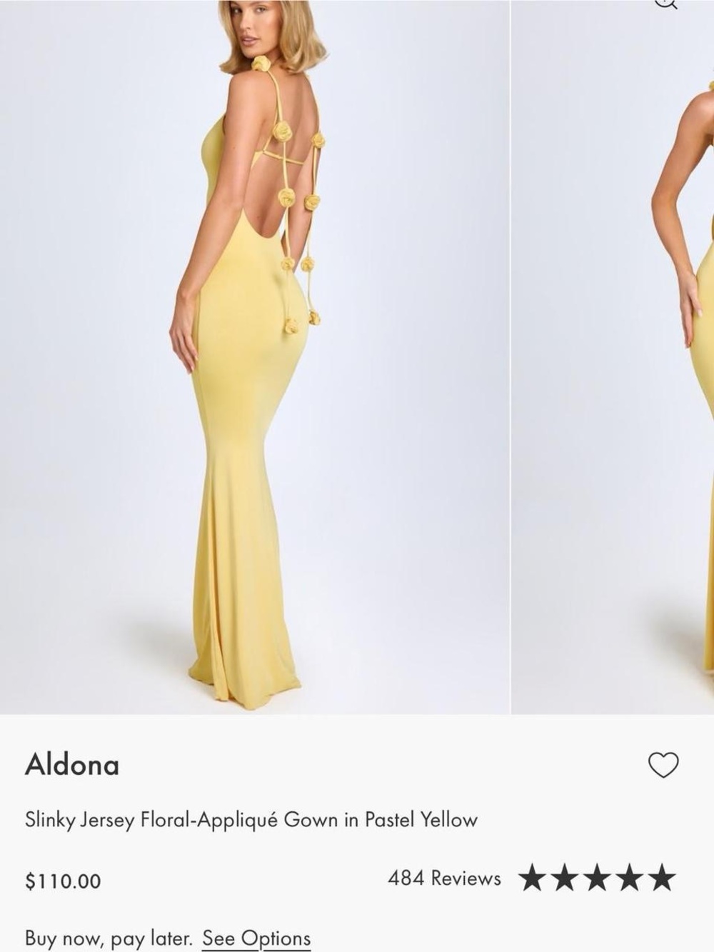 Oh Polly Pastel Yellow Slinky Jersey Floral-Appliqué Maxi Gown